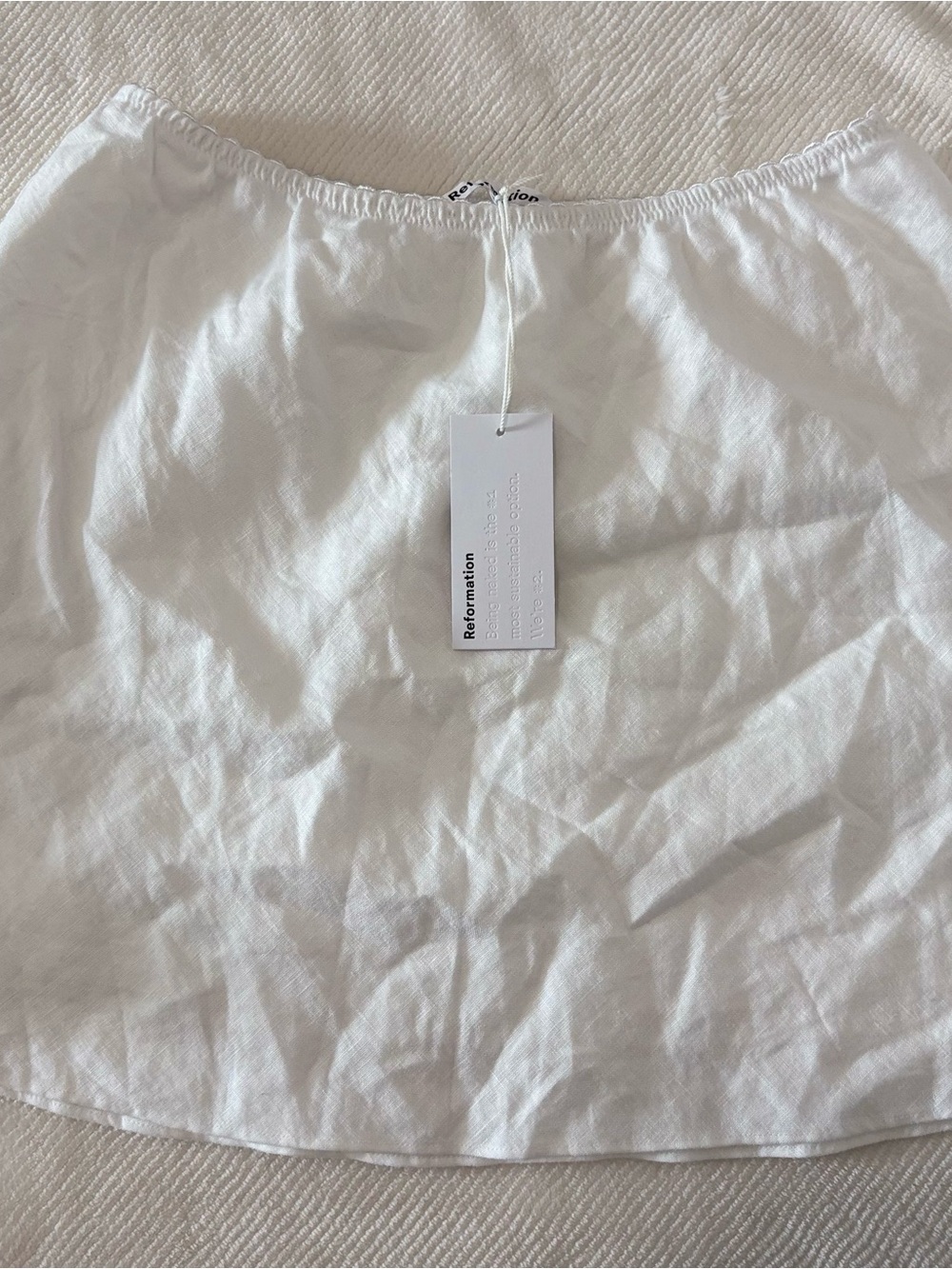 Reformation Brandy White Linen Mini Skirt with Elastic Waist
